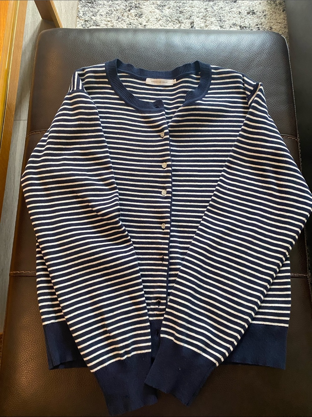 Navy and White Striped Button-Front Cardigan